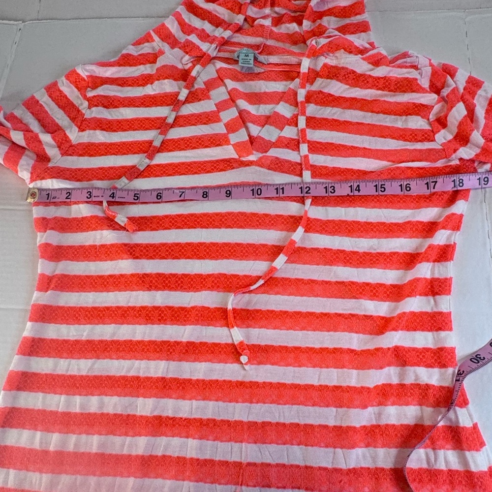 Balance Cover-Up Collection Neon Coral Stripe Hooded Swim Cover Up Tunic Medium - Picture 8 of 12